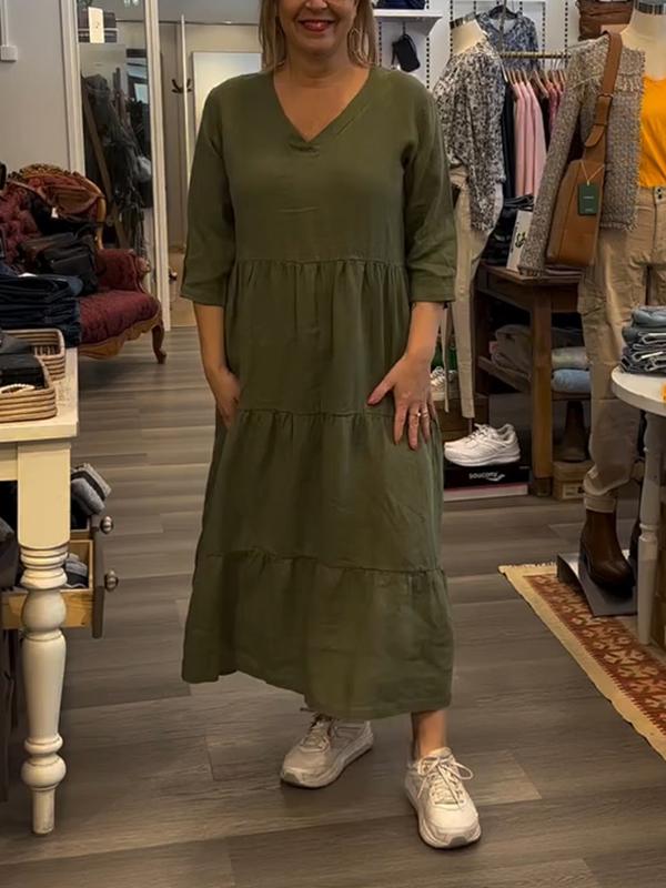 Women's Casual V-neck Solid Color Dress