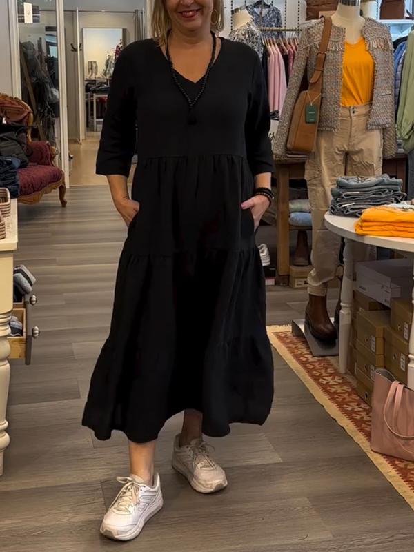 Women's Casual V-neck Solid Color Dress