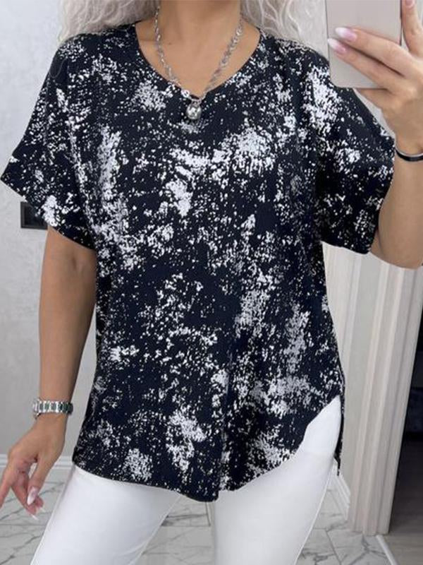 Women's V-neck Gold-stamped Short-sleeved T-shirt