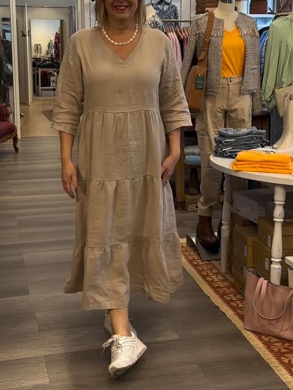 Women's Casual V-neck Solid Color Dress