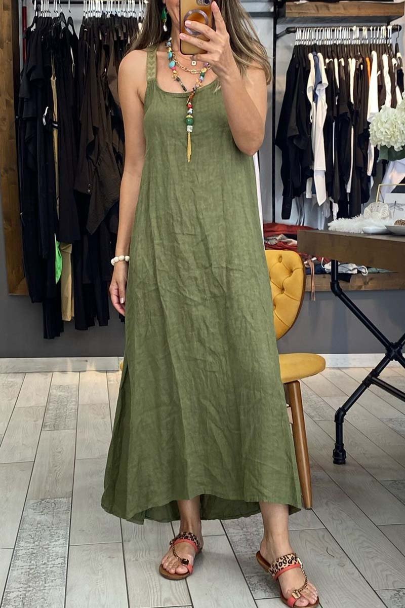 Women's casual suspender cotton and linen dress