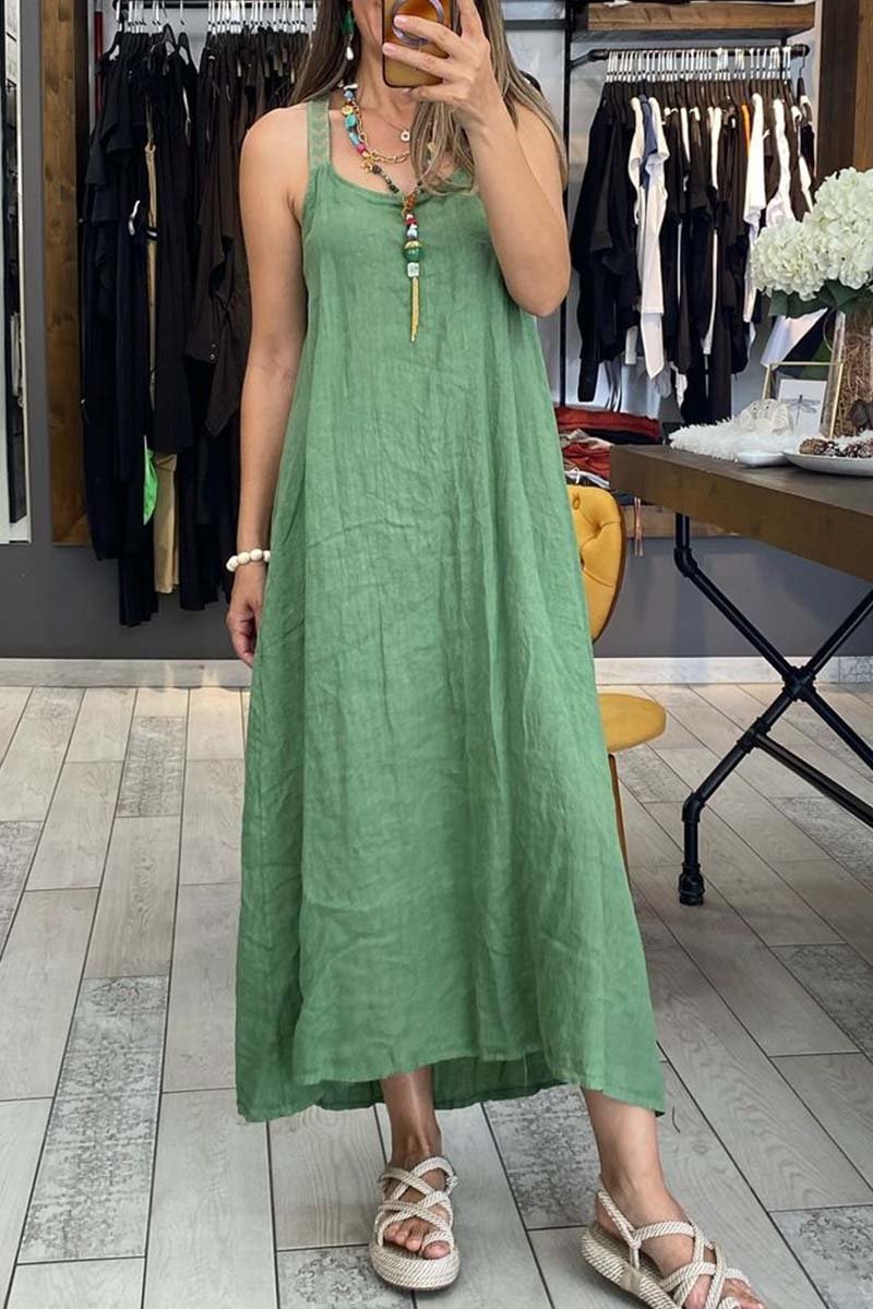 Women's casual suspender cotton and linen dress