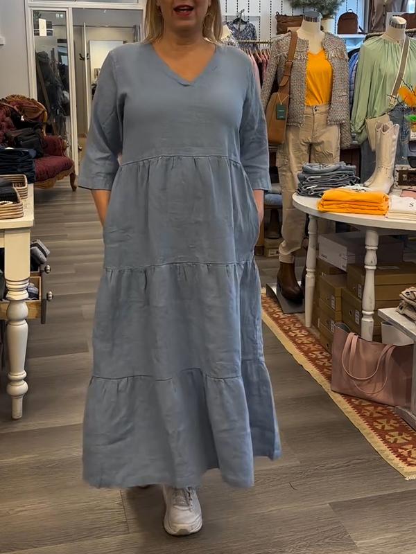 Women's Casual V-neck Solid Color Dress