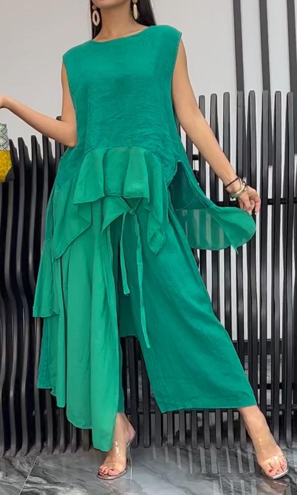 Women's Comfortable Cotton And Linen Top And Pants Two-Piece Set