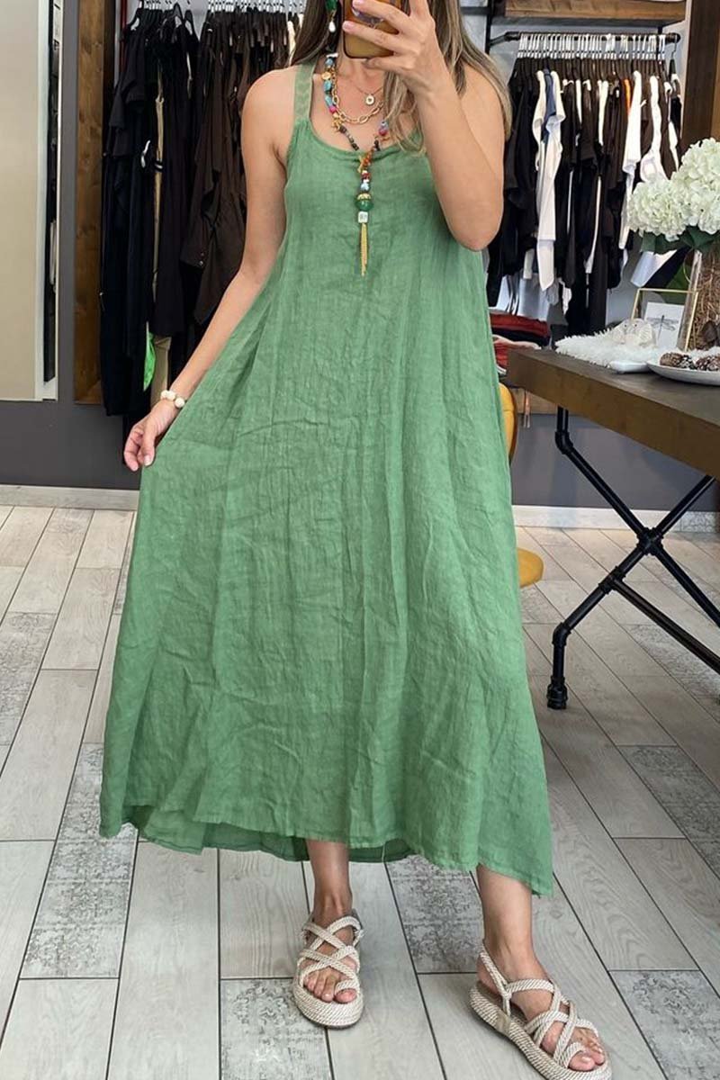 Women's casual suspender cotton and linen dress