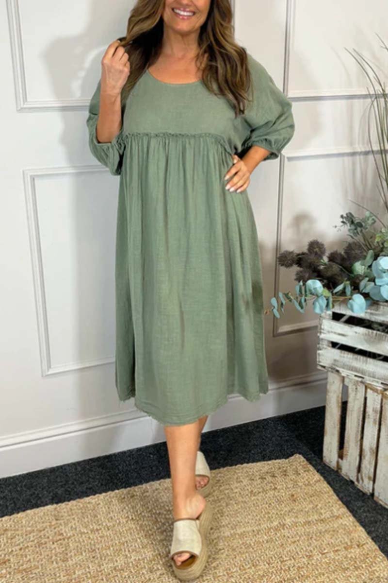 Women's casual solid color cotton and linen half-sleeved dress