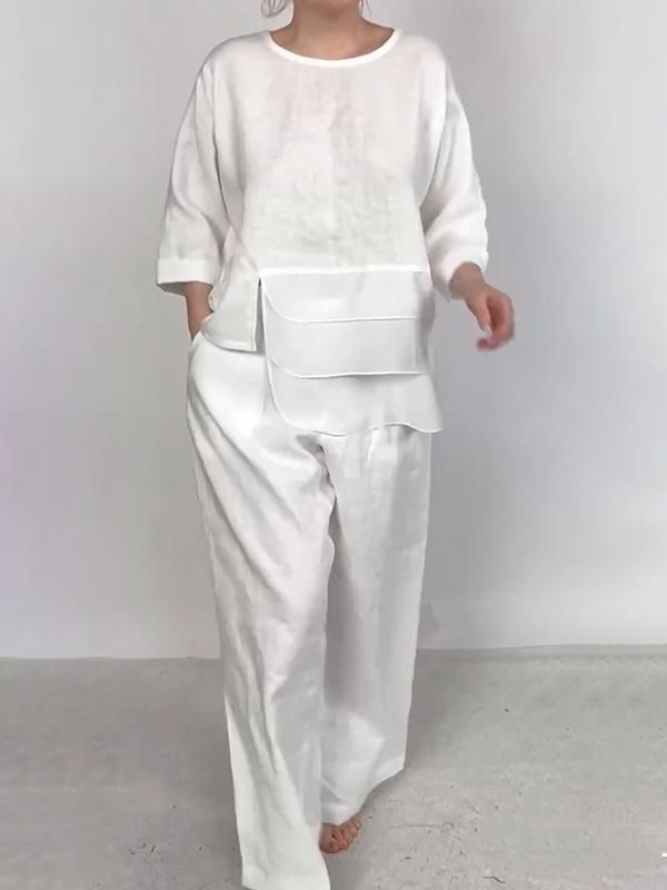Women Plain Satin Two-pieces Set