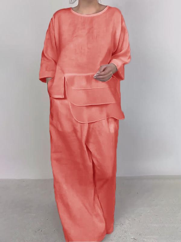 Women Plain Satin Two-pieces Set