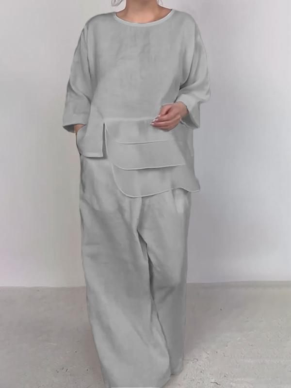Women Plain Satin Two-pieces Set