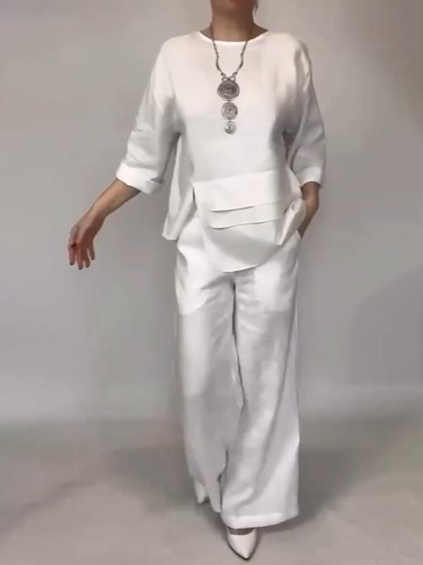Women Plain Satin Two-pieces Set
