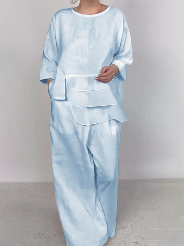 Women Plain Satin Two-pieces Set