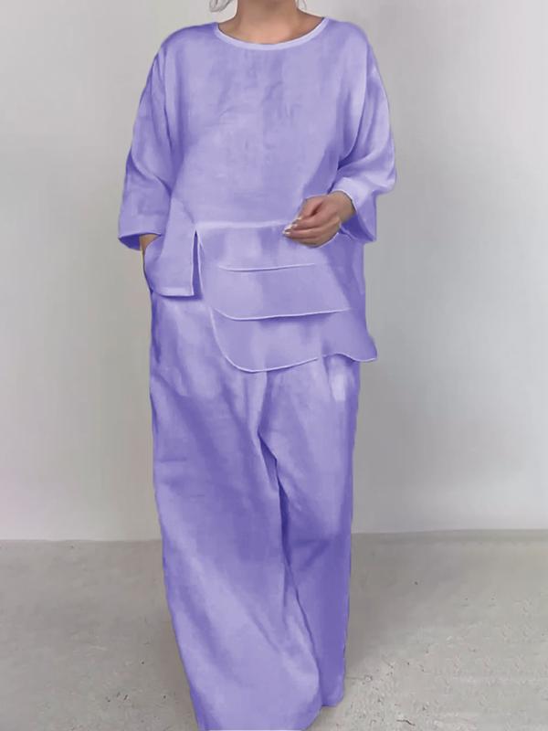 Women Plain Satin Two-pieces Set
