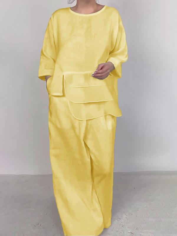 Women Plain Satin Two-pieces Set