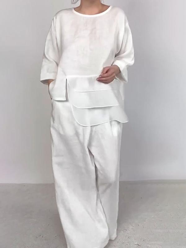 Women Plain Satin Two-pieces Set