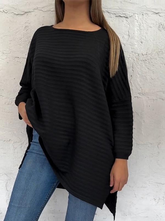 Women's Round Neck Ribbed Long Sleeve Top