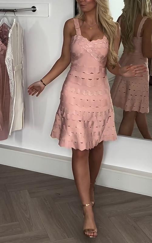 Women's Square Collar Solid Color Hollow Suspender Dress