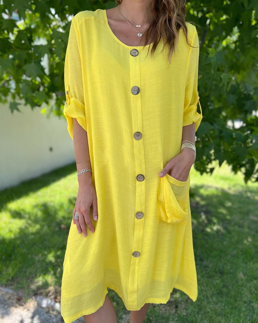 Women's Round Neck Cotton Linen Comfortable Dress