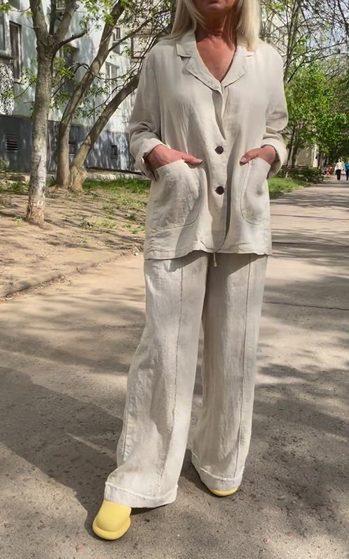 Casual Lapel Single-breasted Cotton and Linen Suit