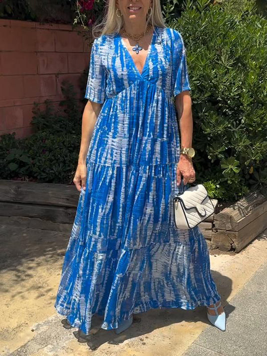 Women's Casual V-neck Tie-dye Loose Dress