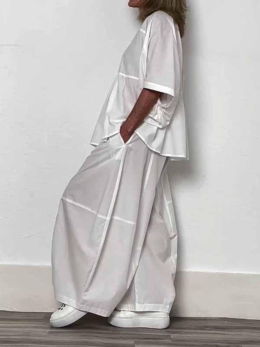Women's V-neck Solid Color Two-piece Suit