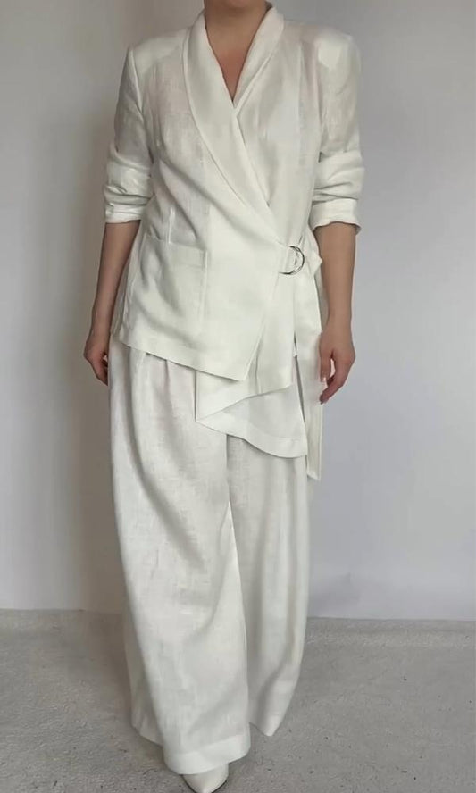 Women's Comfortable Two-Piece Cotton Linen Blouse And Trousers
