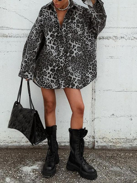 Women's Lapel Leopard Print Shirt