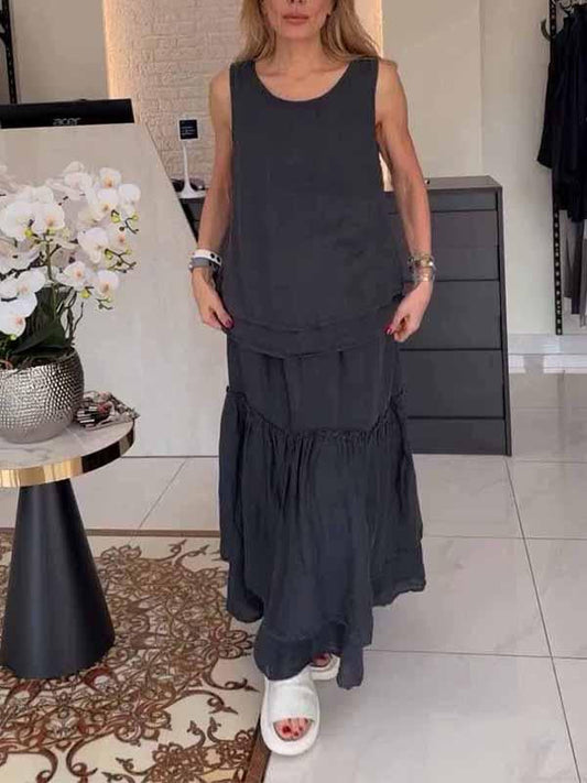 Women's Round Neck Solid Color Loose Two-piece Suit
