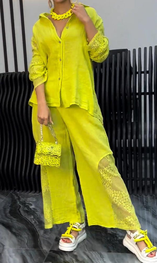 Women's Comfortable Cut-Out Shirt And Pants Two-Piece Set