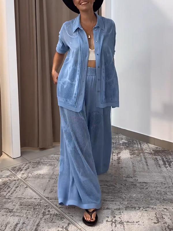 Women's Lapel Single-breasted Solid Color Mesh Two-piece Suit