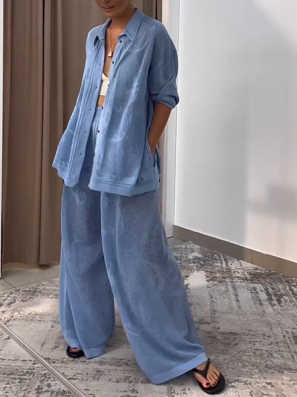 Women's Lapel Single-breasted Solid Color Mesh Two-piece Suit