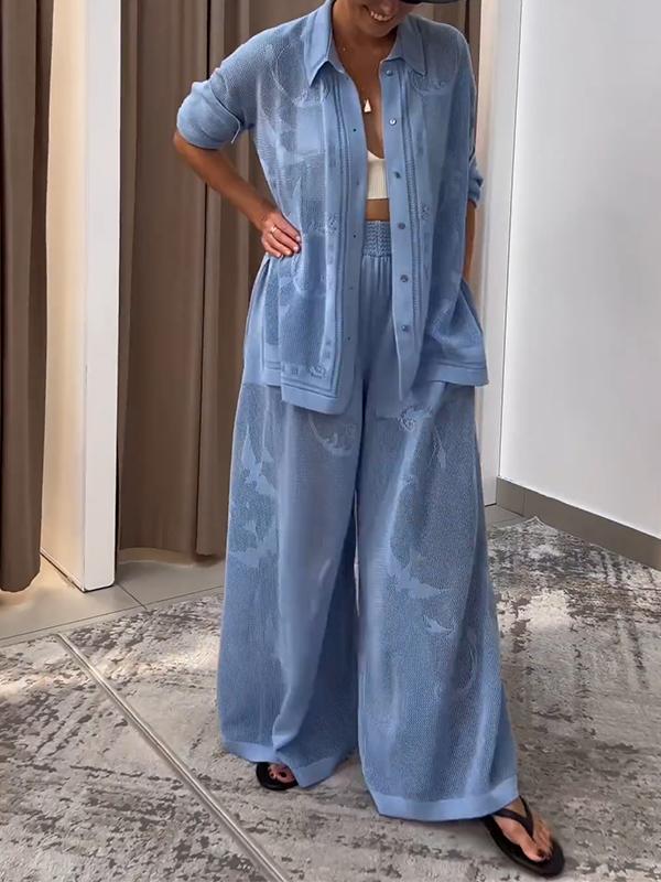 Women's Lapel Single-breasted Solid Color Mesh Two-piece Suit