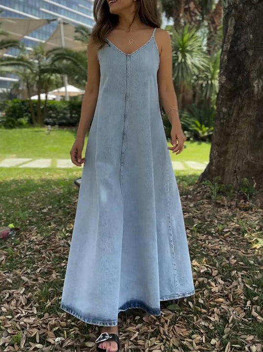 Women's V-neck Summer Denim Suspender Dress