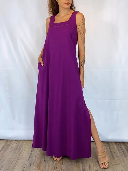 Women's Square Collar Solid Color Short-sleeved Dress
