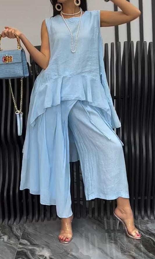 Women's Comfortable Cotton And Linen Top And Pants Two-Piece Set
