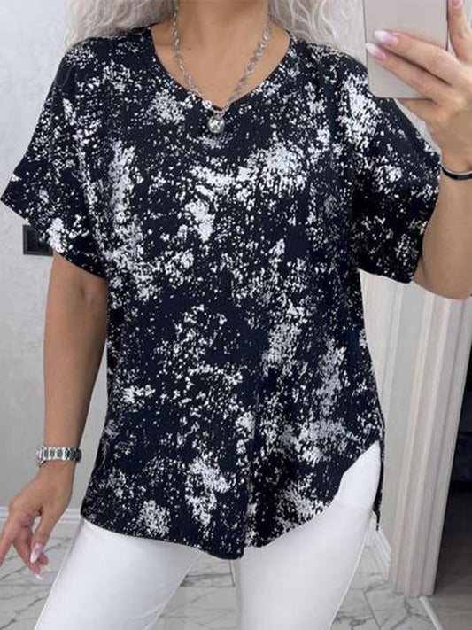 Women's V-neck Gold-stamped Short-sleeved T-shirt