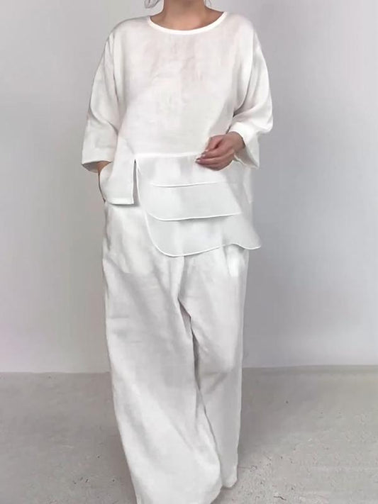 Women Plain Satin Two-pieces Set